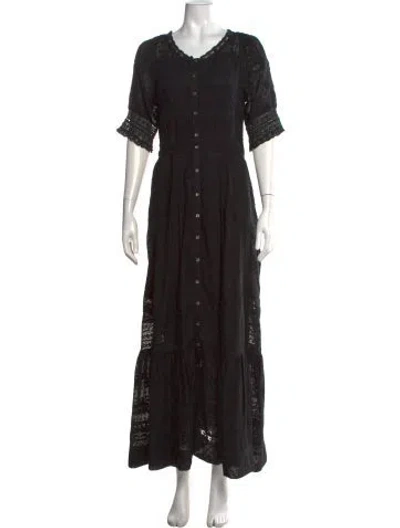 Pre-owned Loveshackfancy Lace Pattern Long Dress In Black