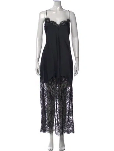 Pre-owned Loveshackfancy Lace Pattern Long Dress In Black