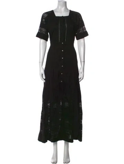 Pre-owned Loveshackfancy Lace Pattern Long Dress In Black