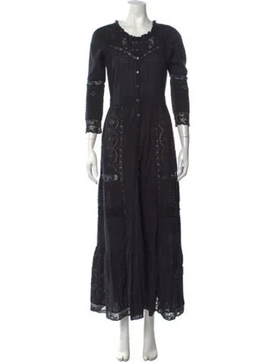 Pre-owned Loveshackfancy Lace Pattern Long Dress In Black