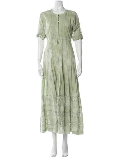 Pre-owned Loveshackfancy Lace Pattern Long Dress In Green