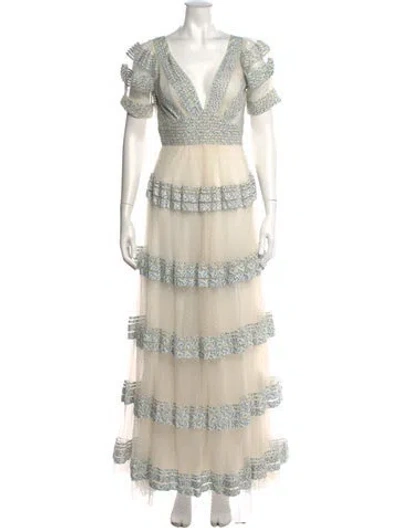 Pre-owned Loveshackfancy Lace Pattern Long Dress In Neutral