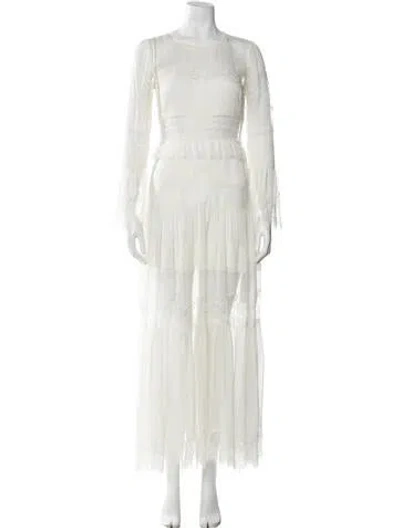 Pre-owned Loveshackfancy Lace Pattern Long Dress In Neutral