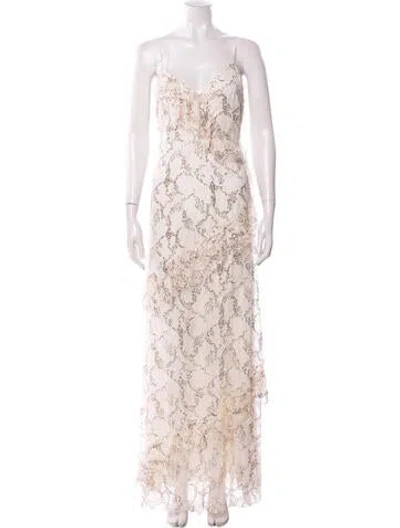 Pre-owned Loveshackfancy Lace Pattern Long Dress In Neutral
