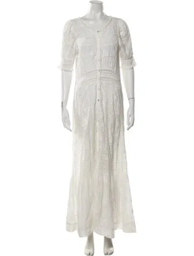 Pre-owned Loveshackfancy Lace Pattern Long Dress In Neutral