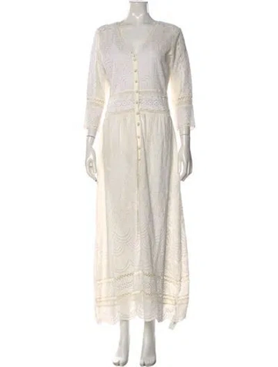 Pre-owned Loveshackfancy Lace Pattern Long Dress In Neutral