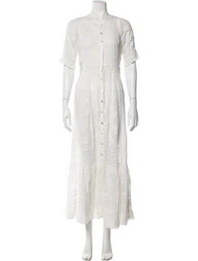 Pre-owned Loveshackfancy Lace Pattern Long Dress In Neutrals/white