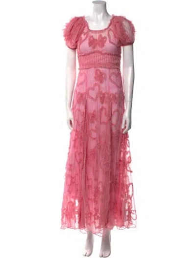 Pre-owned Loveshackfancy Lace Pattern Long Dress In Pink