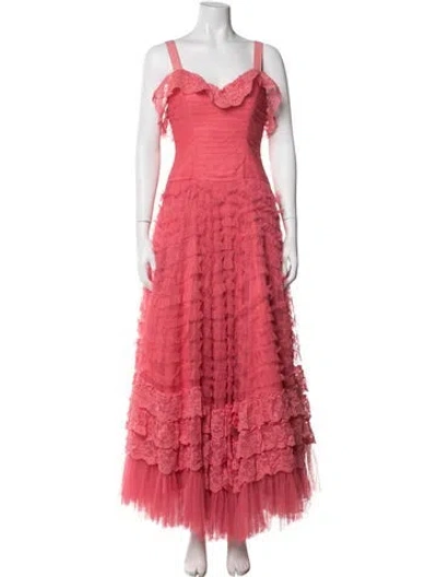 Pre-owned Loveshackfancy Lace Pattern Long Dress In Pink