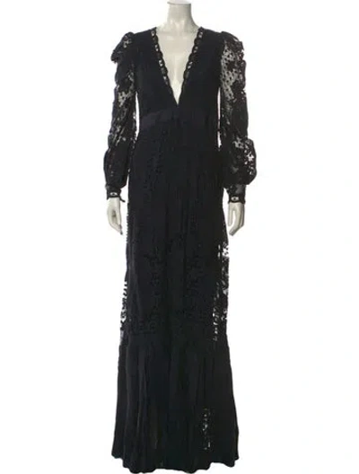 Pre-owned Loveshackfancy Lace Pattern Long Dress W/ Tags In Black