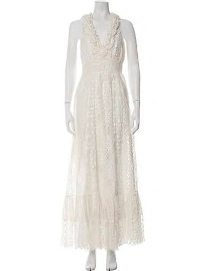Pre-owned Loveshackfancy Lace Pattern Long Dress W/ Tags In Neutral