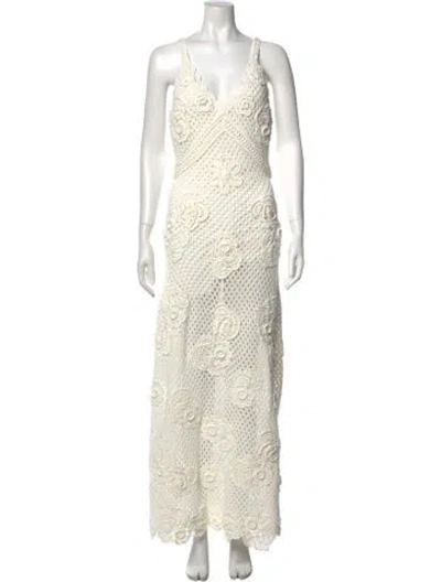 Pre-owned Loveshackfancy Lace Pattern Long Dress W/ Tags In White