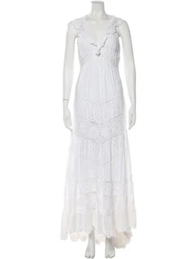 Pre-owned Loveshackfancy Lace Pattern Long Dress In White