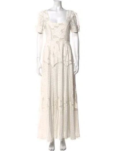 Pre-owned Loveshackfancy Lace Pattern Long Dress In White