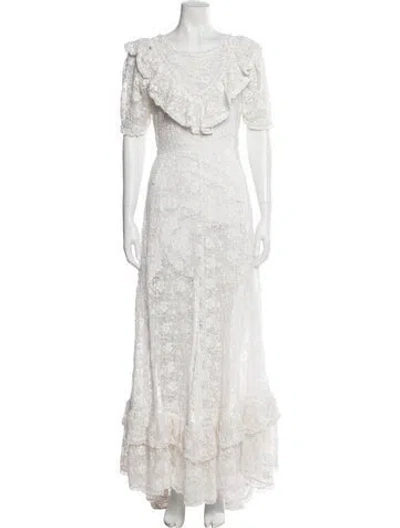Pre-owned Loveshackfancy Lace Pattern Long Dress In White