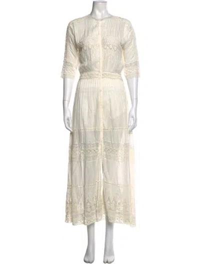 Pre-owned Loveshackfancy Lace Pattern Long Dress In White
