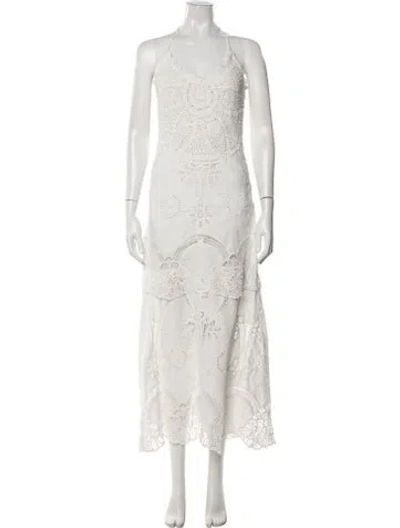 Pre-owned Loveshackfancy Lace Pattern Long Dress In White