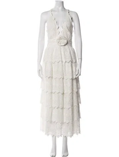 Pre-owned Loveshackfancy Lace Pattern Long Dress In White