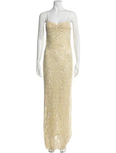 Pre-owned Loveshackfancy Lace Pattern Long Dress In Yellow