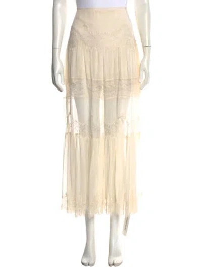Pre-owned Loveshackfancy Lace Pattern Long Skirt In Neutral