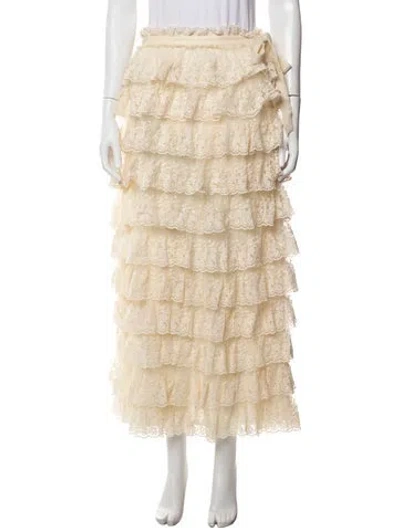 Pre-owned Loveshackfancy Lace Pattern Long Skirt In Yellow