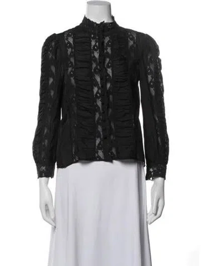 Pre-owned Loveshackfancy Lace Pattern Long Sleeve Blouse In Black