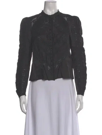 Pre-owned Loveshackfancy Lace Pattern Long Sleeve Blouse In Gray