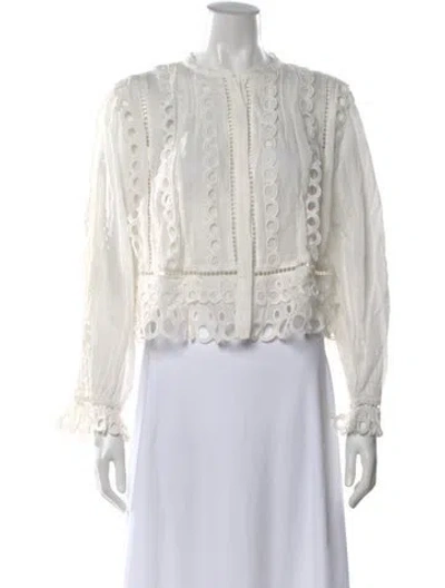Pre-owned Loveshackfancy Lace Pattern Long Sleeve Blouse W/ Tags In Neutral
