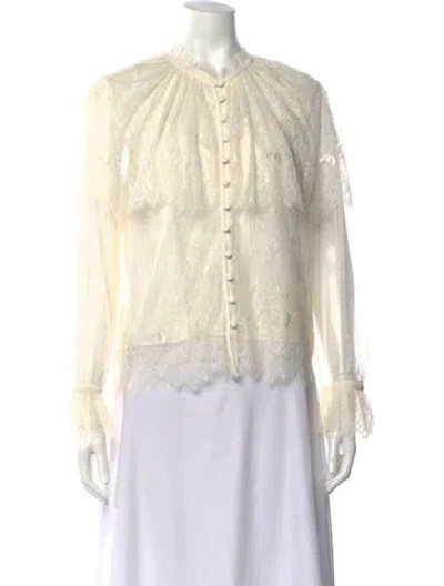 Pre-owned Loveshackfancy Lace Pattern Long Sleeve Blouse In White