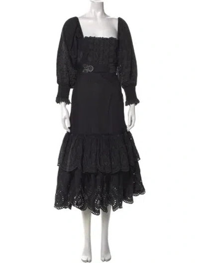 Pre-owned Loveshackfancy Lace Pattern Midi Length Dress In Black