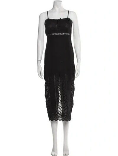 Pre-owned Loveshackfancy Lace Pattern Midi Length Dress In Black