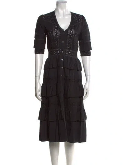 Pre-owned Loveshackfancy Lace Pattern Midi Length Dress In Black