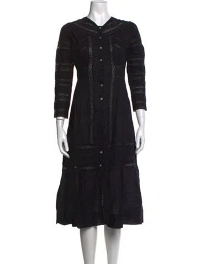 Pre-owned Loveshackfancy Lace Pattern Midi Length Dress In Black