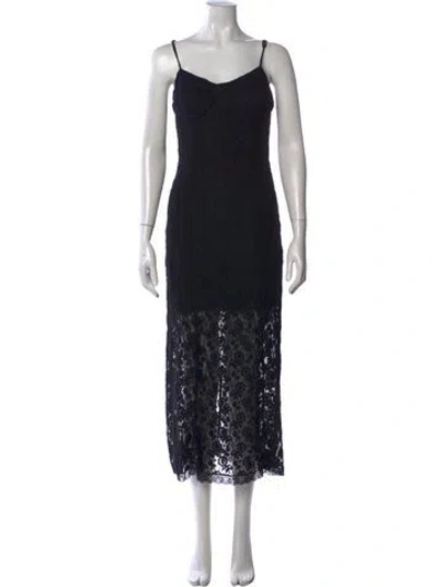 Pre-owned Loveshackfancy Lace Pattern Midi Length Dress In Black