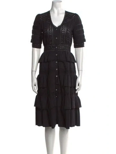 Pre-owned Loveshackfancy Lace Pattern Midi Length Dress In Black