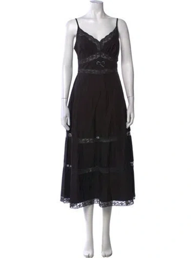 Pre-owned Loveshackfancy Lace Pattern Midi Length Dress In Black