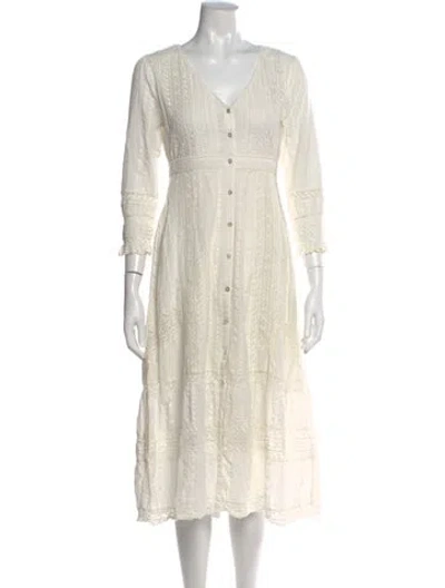 Pre-owned Loveshackfancy Lace Pattern Midi Length Dress In Neutral