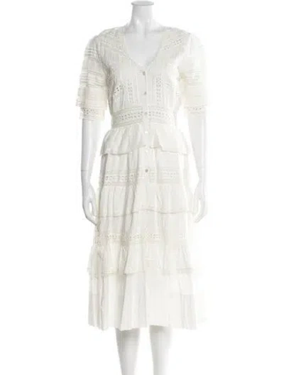Pre-owned Loveshackfancy Lace Pattern Midi Length Dress In Neutral