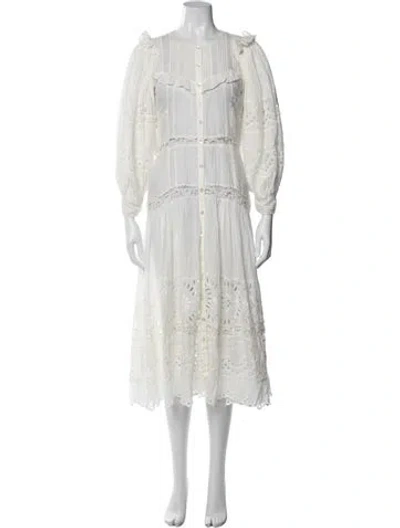 Pre-owned Loveshackfancy Lace Pattern Midi Length Dress In Neutral