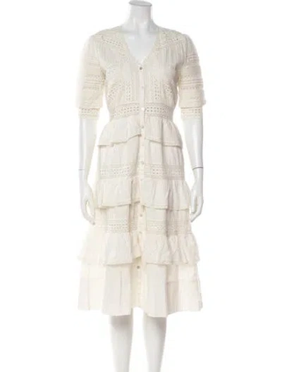Pre-owned Loveshackfancy Lace Pattern Midi Length Dress In Neutrals/white