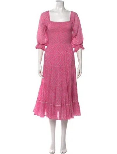 Pre-owned Loveshackfancy Lace Pattern Midi Length Dress In Pink