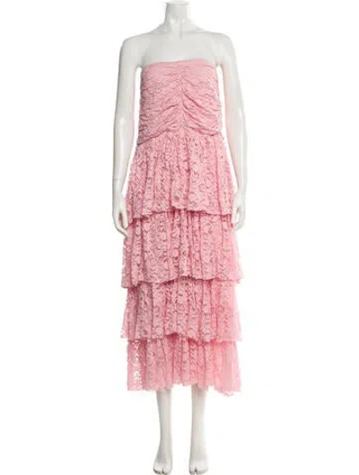 Pre-owned Loveshackfancy Lace Pattern Midi Length Dress In Pink