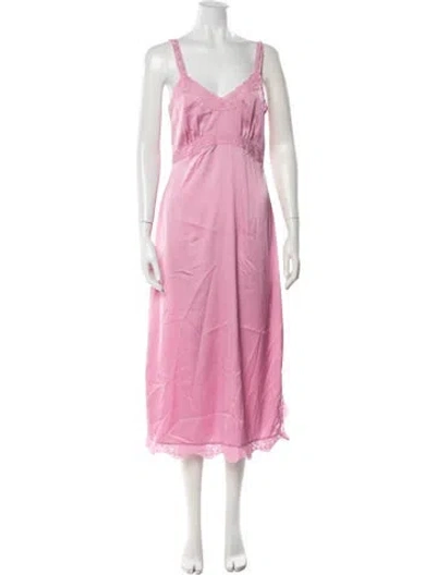 Pre-owned Loveshackfancy Lace Pattern Midi Length Dress In Pink
