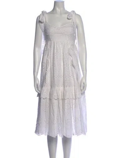Pre-owned Loveshackfancy Lace Pattern Midi Length Dress W/ Tags In White