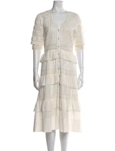 Pre-owned Loveshackfancy Lace Pattern Midi Length Dress In White