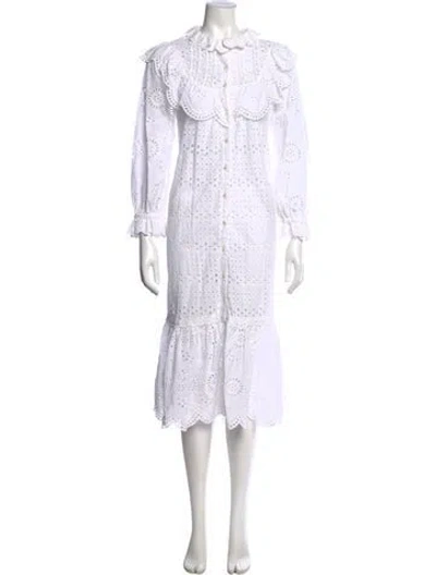 Pre-owned Loveshackfancy Lace Pattern Midi Length Dress In White