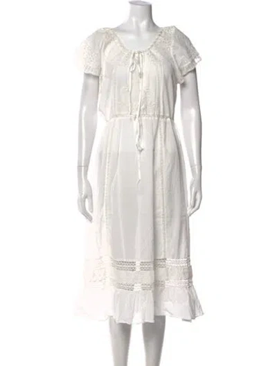 Pre-owned Loveshackfancy Lace Pattern Midi Length Dress In White