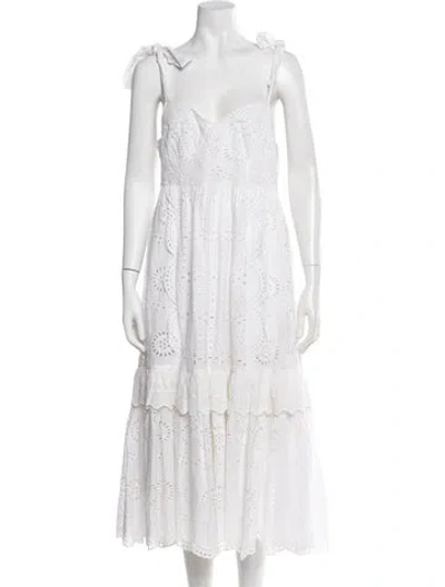 Pre-owned Loveshackfancy Lace Pattern Midi Length Dress In White