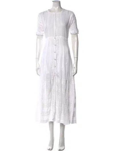 Pre-owned Loveshackfancy Lace Pattern Midi Length Dress In White