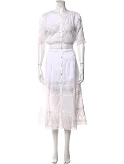Pre-owned Loveshackfancy Lace Pattern Midi Length Dress In White